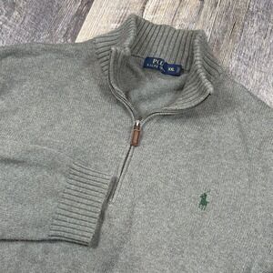 Polo Ralph Lauren 1/4 Zip Sweater Mens XXL Gray 100% Cotton Mock Neck Green Pony
